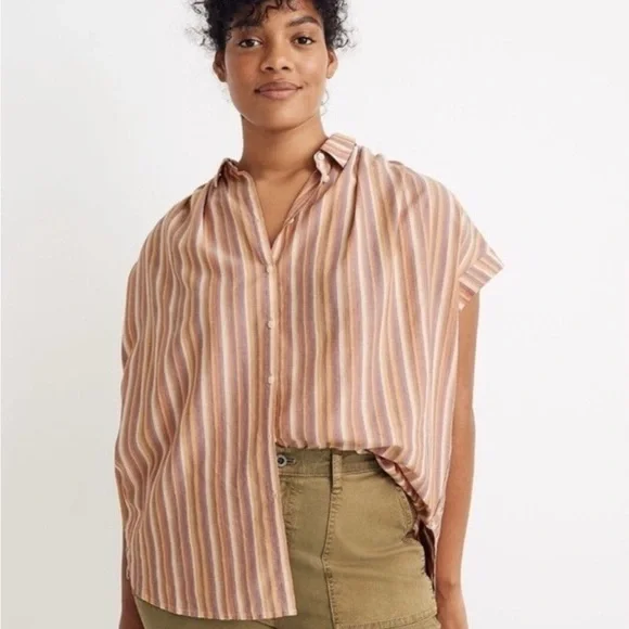 Madewell Multicolor Striped Short Sleeve Shirt - Picture 1 of 2